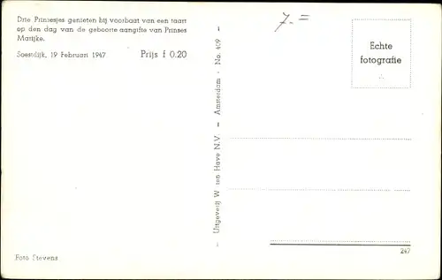 Ak Niederländisches Königshaus, Kuchen zur Geburt von Prinzessin Marijke 1947, Beatrix, Irene