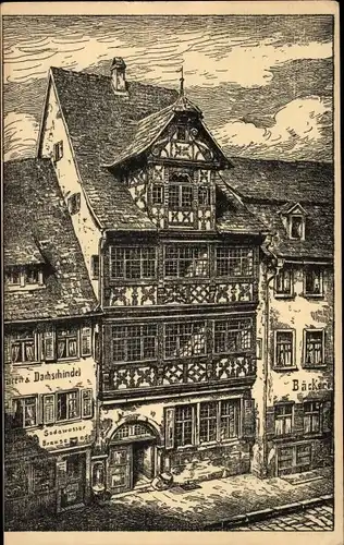 Künstler Ak Schmidt-Hall, Schwäbisch Hall in Württemberg, Renaissancehaus, Zeichnung