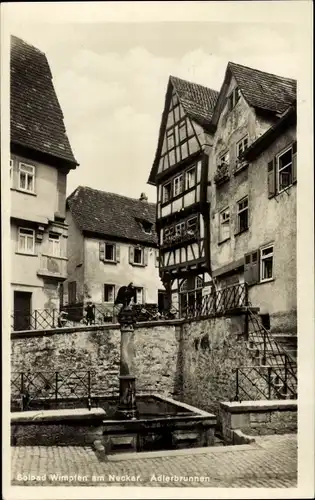 Ak Bad Wimpfen am Neckar, Adlerbrunnen, Fachwerkhaus