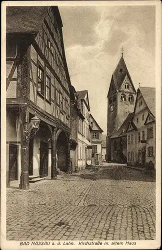 Ak Bad Nassau an der Lahn, Kirchstraße m. altem Haus