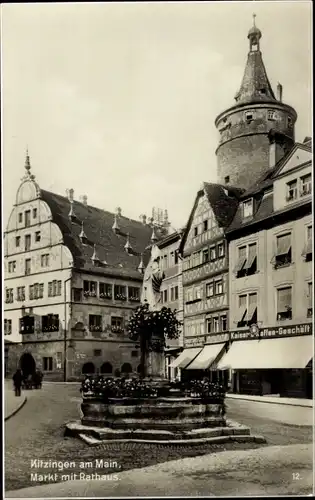 Ak Kitzingen in Mainfranken Bayern, Markt mit Rathaus