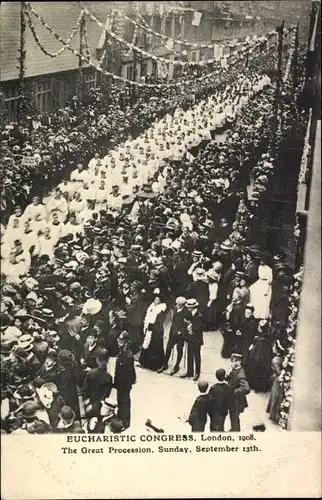 Ak London City England, Eucharistic Congress 1908, The Great Procession 13.09.