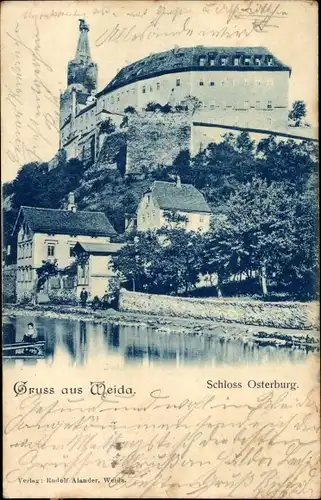 Ak Weida, Blick auf das Schloss Osterburg am Fluss