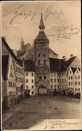 Ak Landsberg am Lech Oberbayern, Hauptplatz mit Schmalzturm