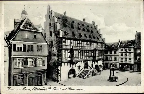 Ak Hanau am Main, Altstädter Rathaus mit Brunnen, Möbelgeschäft