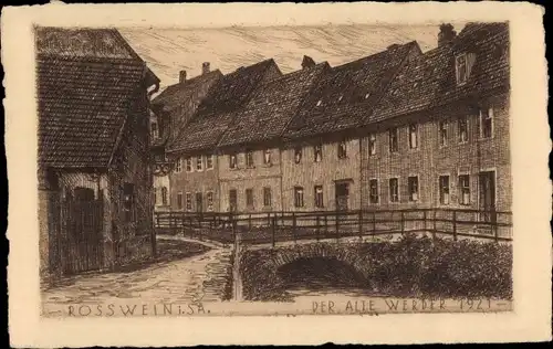 Künstler Ak Roßwein in Sachsen, Straße an der Alte Werder, Brücke