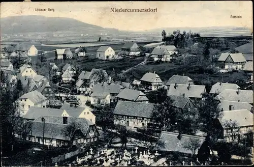 Ak Niedercunnersdorf Kottmar in Sachsen, Rotstein, Panorama vom Ort