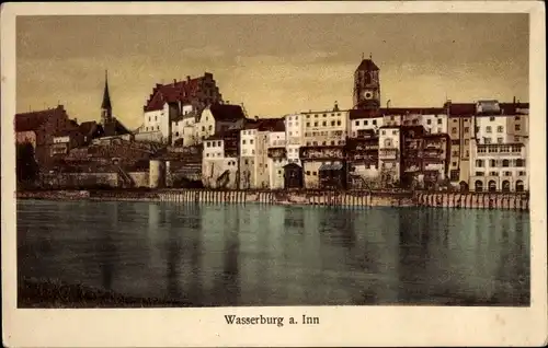 Ak Wasserburg am Inn in Oberbayern, Uferpartie