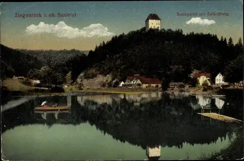 Ak Ziegenrück an der Saale Thüringen, Saalepartie mit Schlossberg