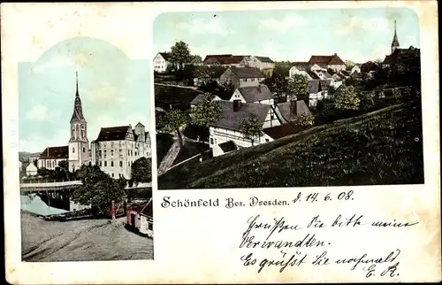Ak Dresden Schönfeld Weißig, Kirche, Ortsansicht