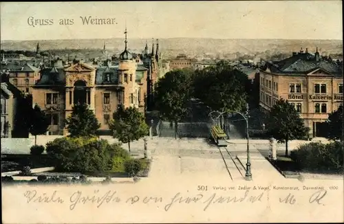 Ak Weimar in Thüringen, Stadtansicht, Straßenbahn