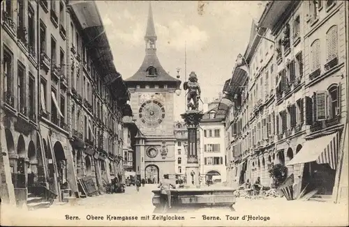 Ak Bern Stadt Schweiz, Obere Kramgasse mit Zeitglocken