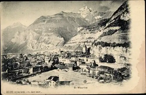 Ak St Maurice Kanton Wallis Schweiz, Gesamtansicht