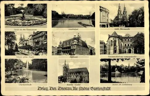 Ak Brzeg Brieg Schlesien, Rathaus, Kirche, Schloss, Schwanenteich