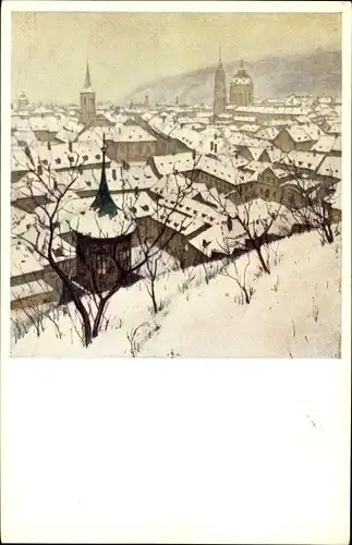 Künstler Ak Simon, T. F., Praha Prag Tschechien, Praha pod Snehem, Stadtansicht, Winterszene