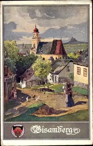 Ak Bisamberg Niederösterreich, Panorama, Kirche