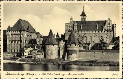 Ak Malbork Marienburg Westpreußen, Blick auf die Wasserseite der Marienburg