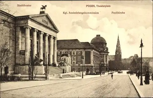 Ak Poznań Posen, Stadttheater, Kgl. Ansiedlungskommision, Paulikirche, Stadttheater