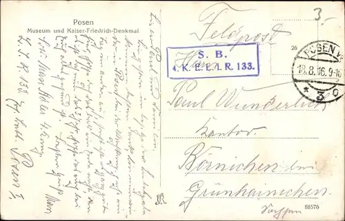 Ak Poznań Posen, Museum, Kaiser Friedrich Denkmal
