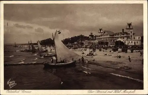 Ak Selenogradsk Cranz Ostpreußen, Strand, Hotel Monopol, Segelboote