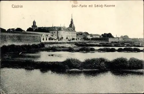 Ak Kostrzyn nad Odrą Cüstrin Ostbrandenburg, Schlosskaserne, Oderpartie