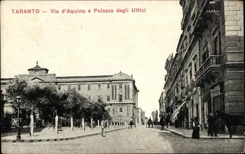 Ak Tarent Taranto Puglia, Via d'Aquino e Palazzo degli Uffici