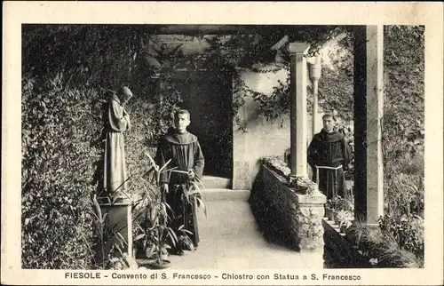 Ak Fiesole Toscana, Convento di S. Francesco - Chiostro con Statua e S. Francesco