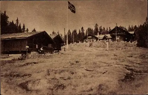 Ak Frognerseteren Frognersaeteren Oslo Norwegen, Hütten, Fahne