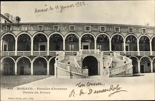 Ak Monaco, Escalier d'honneur, Palais du Prince, Prinzenpalast, Ehrentreppe