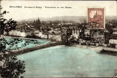 Ak Budapest Ungarn, Teilansicht der Stadt, Brücke, Donau