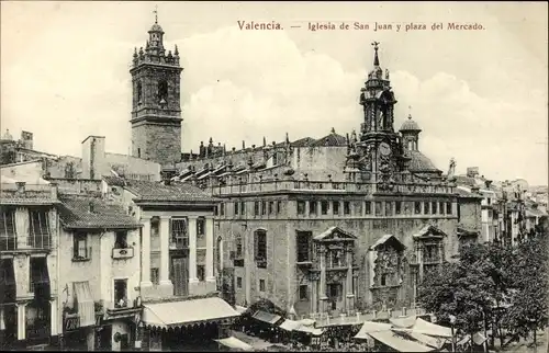 Ak Valencia Stadt Spanien, Iglesia de San Juan y plaza del Mercado