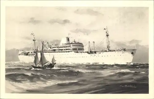 Künstler Ak MM Dampfer Laos, Messageries Maritimes