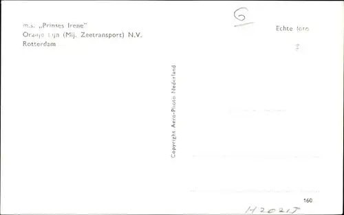 Ak Dampfer MS Prinses Irene, Oranje Lijn, Fliegeraufnahme