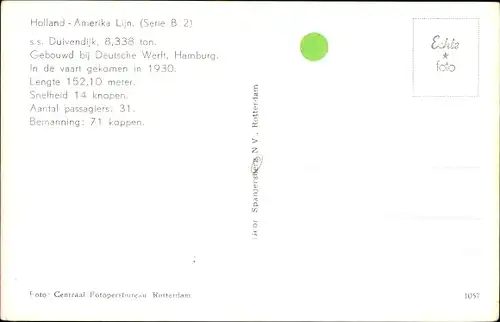 Ak SS Duivendijk, Holland-America Line HAL