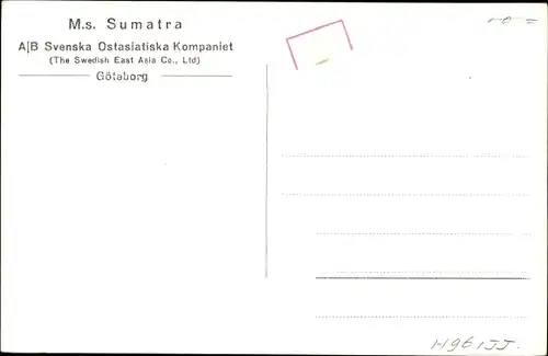 Ak MS Sumatra, Svenska Ostasiatiska Kompaniet