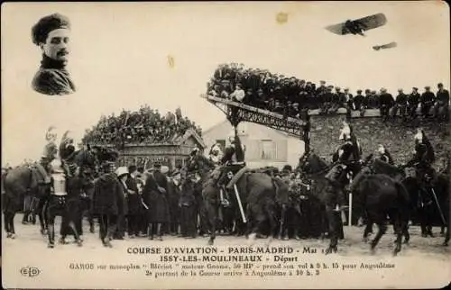 Ak Issy les Moulineaux Hauts de Seine, Course d'Aviation Paris Madrid, Garos sur monoplan Bleriot