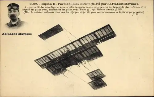 Ak Biplan H. Farman, modele militaire, pilote par l'adjutant Meynard