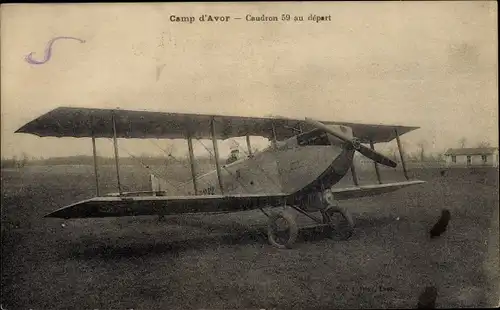 Ak Avor Avord Cher, Camp d'Avor, Caudron 59 au depart, Doppeldecker