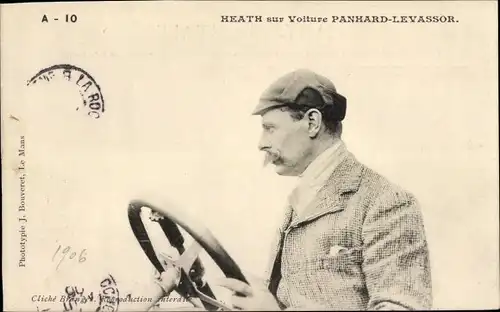 Ak Heath sur Voiture Panhard Levassor, Mann im Automobil