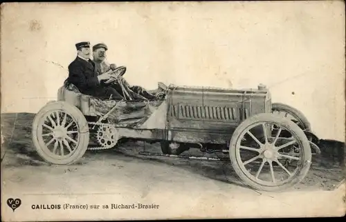 Ak Caillois sur sa Richard Brasier, Rennwagen, Rennfahrer