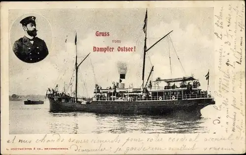 Ak Dampfer Ostsee, Ostsee Dampfschifffahrt Stettin, Kapitän