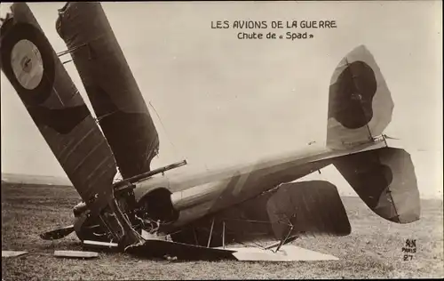 Ak Französisches Militärflugzeug, chute de Spad, Bi place