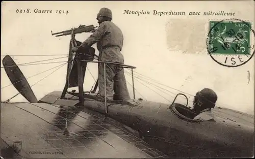 Ak Französisches Militärflugzeug, Monoplan Deperdussin avec mitrailleuse