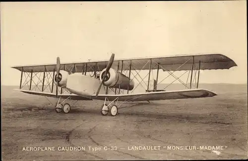 Ak Französisches Militärflugzeug, Aéroplane Caudron Type C 33, Landaulet Monsieur-Madame