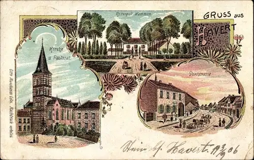 Litho Havert Selfkant Nordrhein Westfalen, Kirche, Pastorat, Rittergut Wammen, Dorfstraße