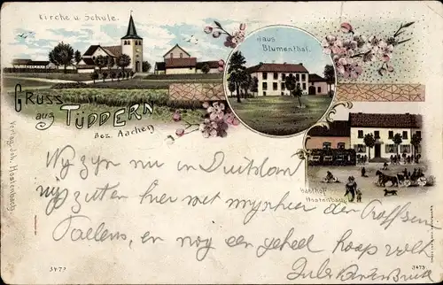 Litho Tüddern Selfkant Nordrhein Westfalen, Kirche, Schule, Haus Blumenthal, Gasthof Hastenbach