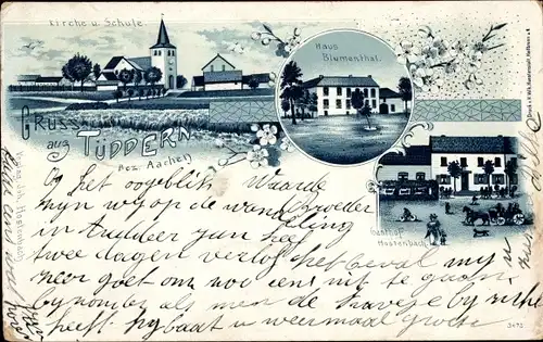 Litho Tüddern Selfkant Nordrhein Westfalen, Kirche, Schule, Haus Blumenthal, Gasthof Hastenbach