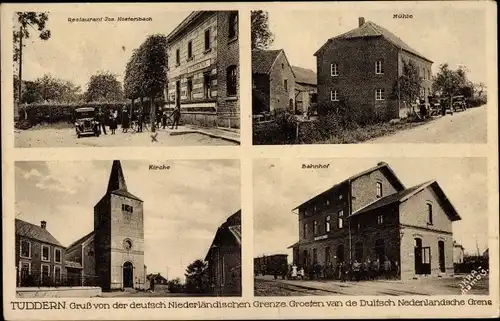 Ak Tüddern Selfkant Nordrhein Westfalen, Mühle, Kirche, Bahnhof, Restauration Jos. Kostenbach
