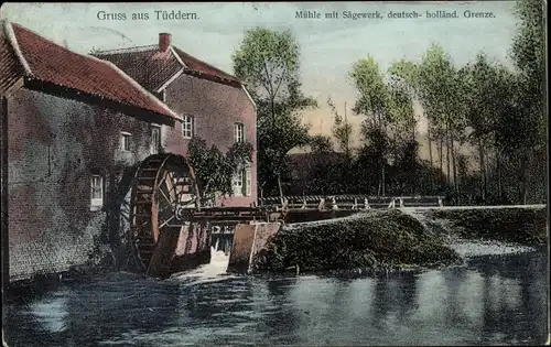 Ak Tüddern Selfkant Nordrhein Westfalen, Mühle mit Sägewerk, deutsch-holländische Grenze