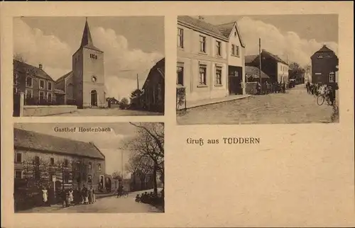 Ak Tüddern Selfkant Nordrhein Westfalen, Gasthof Hostenbach, Kirche, Straßenpartie
